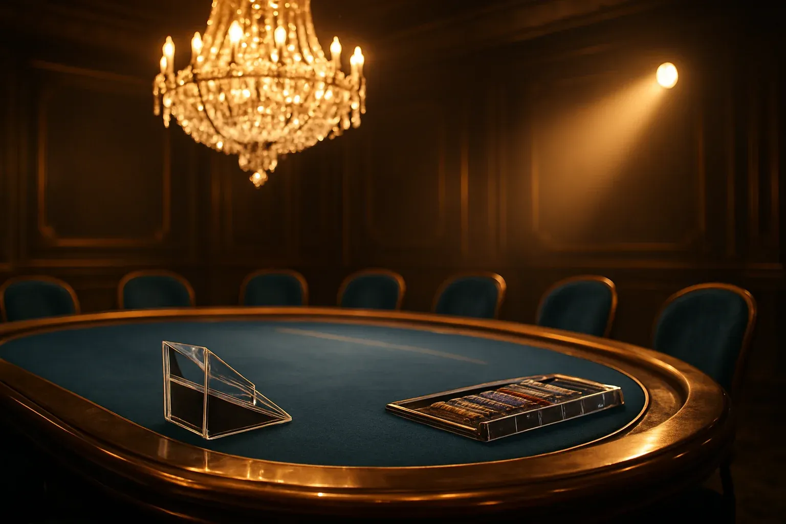 Hyperrealistic premium live baccarat studio in the Philippines with blue felt table