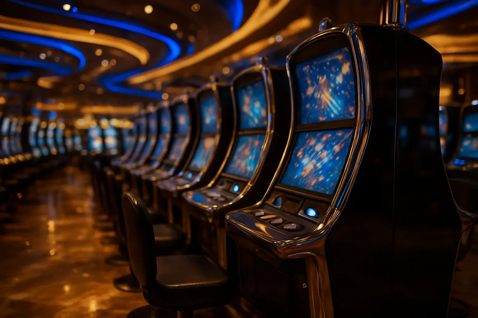 Premium Philippine casino slots floor at night inside Manila resort